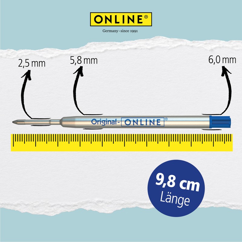 Online writing instruments, 6 ballpoint pen refills, blue, G2 format,