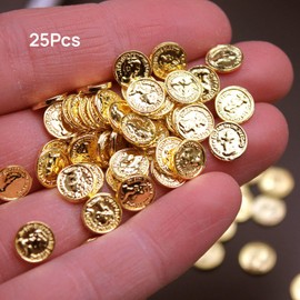 XRI XURUOYI Gold Coins 10 Pcs Miniature 1:6 Scale Metal Coin - St Patrick Leprechaun, Pirate Treasure, Dollhouse Coins (25 Gold Coins)