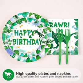 Grencian 96 Pcs Dinosaur 5th Birthday Decorations Five Rex Plates and Napkins 5 Years Old Dinosaur Party Supplies Roar I’m Five Dino Tableware Set for Boys Kids Dino Themed Party Favors Serves 24