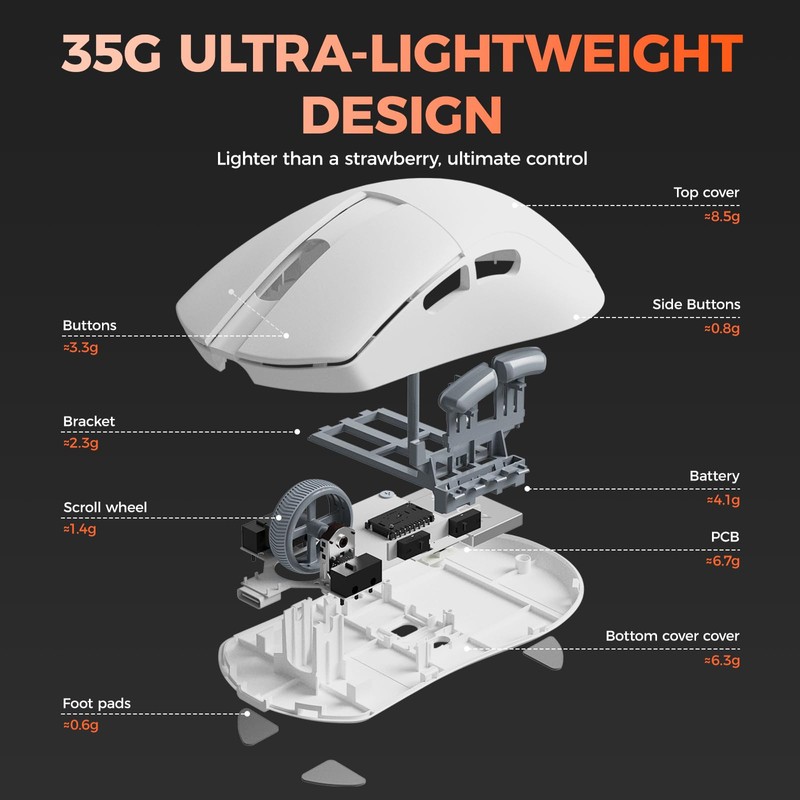 DAREU A950 Wing 8K Lightweight Wireless Gaming Mouse 1.23oz (35g),