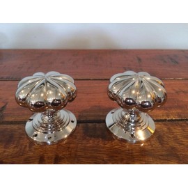 Chattels Stunning Pair of Large Mortice Flower Door Knobs in Shiny Nickel Solid Brass Handles KLN-N