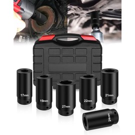 BOQNZN 1/2" Drive Crank Bolt Socket Set, 17MM 19MM 21MM 22MM 24MM 27MM Harmonic Balancer Socket Set, Crank Bolt Removal Tool, Weighted Metric Deep Impack Socket Set, 6 Pack