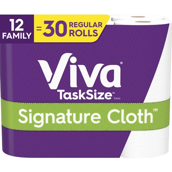 Viva Signature Cloth TaskSize Paper Towels, White, 2 Packs of 6 Family Rolls (12 Family Rolls = 30 Regular Rolls)