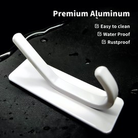 GWAAZXGZ Heavy Duty Adhesive Towel Hooks - Max 18 Lbs Weight Capacity, White Wall Hooks Stick on Wall for Hanging Towel, Robe, Self Adhesive Dual Hooks for Bathroom, Kitchen, 4 Pack