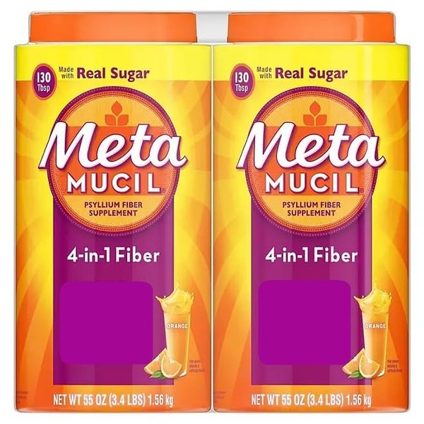 Metamucil, 4-in-1 Fiber with Real Sugar, Orange Flavor, 55oz, 3.44