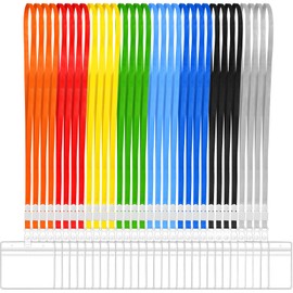 Jetec 32 Pcs Horizontal Name Tags Badge ID Card Holders, Clear Plastic PVC ID Holder with Waterproof Resealable Zip and 32 Pcs Colored Lanyards with Hook for ID Badges for School Office (32 Pcs)