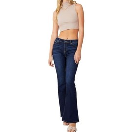 Kan Can Women's Mid Rise Flare Jeans - KC6102TD (15/31, Dark)