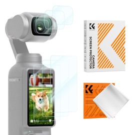 K&F Concept Osmo Pocket 3 Glass Film Protective Film [3 + 3 + Cleaning Cloth] 9H Tempered Glass Shockproof Automatic Adsorption High Permeability Shatterproof Protective Film for Camera Screen