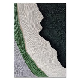 Slyart Large Green and White Abstract Painting 3D Textured Vertical Wall Art Modern Oil Paintings on Canvas Living Room Wall Decor Minimalist Art