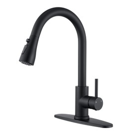 Matte Black Kitchen Faucets with Pull Down Sprayer, Kitchen Sink Faucet with Pull Out Sprayer, Single Handle Copper Kitchen Faucet (Matte Black)