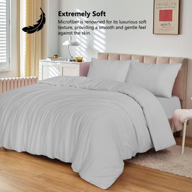 SSW HOMES Single Duvet Cover Set Grey – 2 Pcs Brushed Microfiber Plain Dyed Quilt Cover - Bedding Set with Button Closure Include 1 Duvet Cover & 1 Pillowcase
