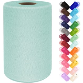 Tulle Fabric Rolls 6 Inch by 100 Yards (300 ft) Tulle Ribbon Netting Spool for Tutu Skirt Wedding Baby Shower Birthday Party Decorations Gift Wrapping DIY Crafts, 28 Colors (Aqua Blue)
