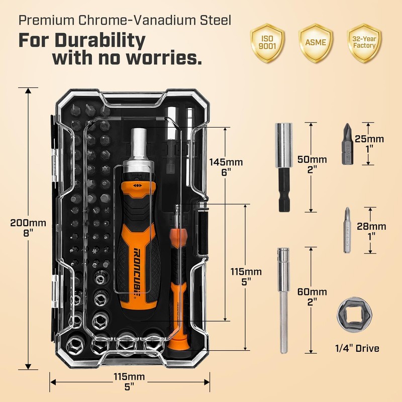 IRONCUBE Ratcheting Screwdriver Set: 56-Piece Magnetic Multi Bits Tool Kit
