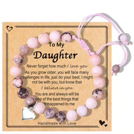 Chuchoter Perfect Teen Girls Gifts,To My Daughter/Granddaughter/Niece Bracelet,Sweet Heart Natural Stone beaded Bracelet,Birthday Christmas Valentines Graduation Gifts (Daughter-pink)