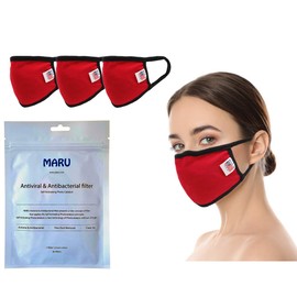 (IN STOCK) MADE IN USA Washable Reusable Anti-Dust Cotton Cloth Face Mouth Protection Double Layer Covering 3 Pack With Filters (30 PCS) (A-RED MASK WITH FILTER)