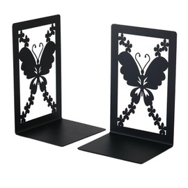 Aertiavty Bookends 2 PCS, Large Heavy Duty Book Ends for Shelves, Non-Skid Metal Book Ends Decorative for Heavy Books, Black Book Holder for Home Office, Morden Butterfly Book Stopper 7.9"x 4" x 5"