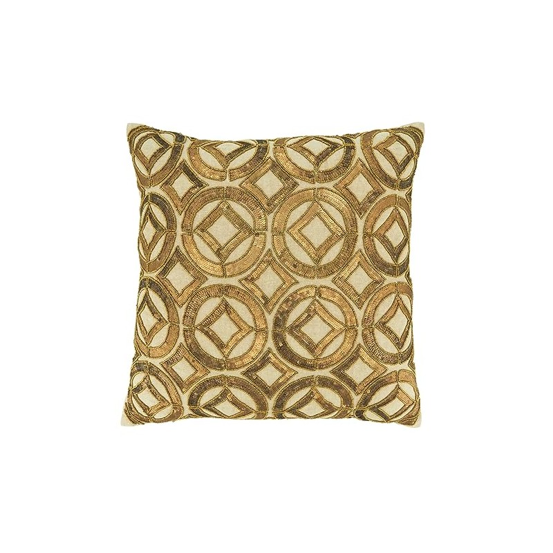 Fennco Styles Gold Sequin & Beaded Design Cotton Throw Pillow