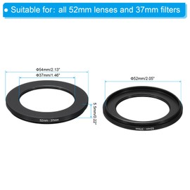 PATIKIL 52mm-37mm Metal Step Down Ring, Camera Lens Filter Adapter Ring Aluminum Filter Adapter Ring for Camera Lenses Hood, Black