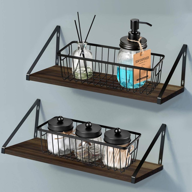 SheeChung Farmhouse Metal Wire Bin Basket with Wall Mount -