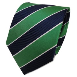 TigerTie Designer Silk Tie in Striped - Tie Width 8 cm - Club Stripes, Green Royal Silver