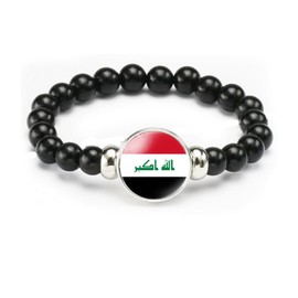 vmcoatdu Iraq Flag Bracelet Elastic Rope Beaded Bracelet Support Your Country Travel Souvenir Gifts for Men Women (Iraq)