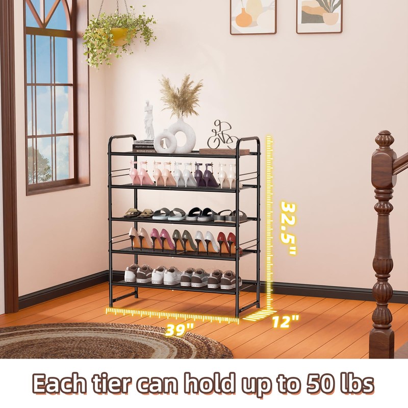 SUFAUY Shoe Rack, 5-Tier 33" Wide Shoe Storage Rack for