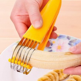 Banana Slicer, ABS+Stainless Steel Fruit Vegetable Salad Peeler Kitchen Tool for Banana Strawberry Grape (Pack of 2)