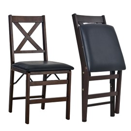 COLAMY Folding Dining Chairs Set of 2, Foldable Chairs with Padded Seats, Wood Folding Dining Room Chairs for Kitchen, Party, Camping, Dark Brown