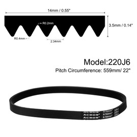 sourcing map 2pcs 220J6 PJ V-Ribbed Belt 6 Ribs 22" Length x 0.55" Width x 0.14" Height, EPDM Rubber Poly V Belt, Multi Wedge Micro V Belt