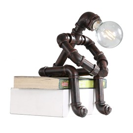 EFINEHOME Water Pipe Table Lamp Robot Style- Retro Industrial Table Light- Antique Steampunk Metal Desk Lamp Bedside Lighting Fixture for Office, Reading Kids Room, Cafe Bar (Rust-Style C)