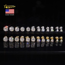 USA Warehouse Local Shipping Classical 4Prong Earring Real S925 Gold Plated Pass Diamond Test Moissanite Screw Back Stud EarringColor: Silver, Design: JE4619-RS7.0