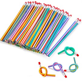 Qyyiguf 80 Pcs 7 Inch Flexible Pencils,Soft Pencils with Eraser,Striped Magic Bendy Pencil for Valentine's Day, Gifts