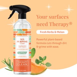 Therapy Clean All Purpose Cleaner Spray, Multipurpose Cleaner, 100% Natural Scent, 24 fl oz Pack of 1 (Fresh Herbs & Melon)