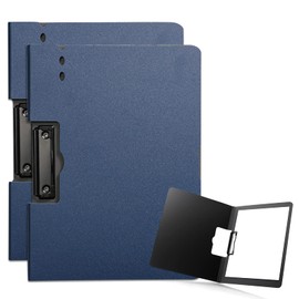 ALLMIRA Binder A4 Bi-Fold Set of 2 Clipboard, Bifold Clip File, Double-Sided, Double Clip, Foldable, Stylish, Bi-Fold (Blue, Horizontal)