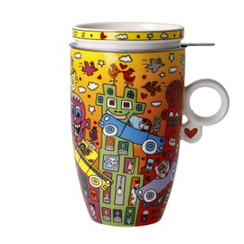 Goebel James Rizzi - Not Getting Around the Traffic - Tea Cup with Lid and Strainer