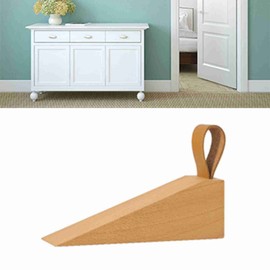 Wooden Door Stopper, Premium Beech Wood Non-Slip Floor Door Stop with Anti Slip Pad, Shock Absorbing Door Holder, for Living Room, Bedroom, Office (S)