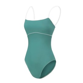 ModLatBal Women's Camisole Leotard with Adjustable Straps for Ballet Dance Leotards, Dark Green/White Line, Medium