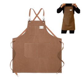 LINGJIA BBQ Apron for Men, Cooking Apron Men, Cooking Aprons, Waterproof Aprons, Women's Cooking Apron, Canvas Aprons, Adjustable Unisex for Cooking, Painting, Welding, Baking, Gardening, brown