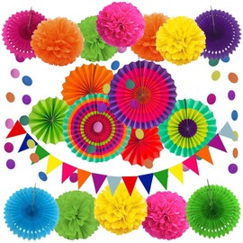 Merrytime Party Decoration Set, Paper Fans, Flowers, Garland, Event Decoration, Set of 20, Easy Assembly, Reusable, Colorful, Celebrations, Birthdays, Weddings, Vibrant, Multicolored