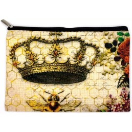 Unbranded 5.5"L x 8"W Vintage Royal Crown Queen Bee Zippered Pouch Cosmetic Travel Bag New