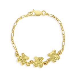 925 Sterling Silver Teddy Bear Charm Bracelet 5"- Yellow Gold Flashed Bracelet For Babies, Infants & Toddlers- Fun and Adorable Figaro Link Chain Teddy Bear Bracelet For Young Girls