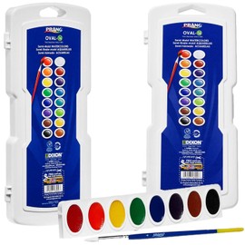 Prang Oval-16 Pan Watercolor Paint Set, 16 Assorted Colors, Refillable, Includes Brush / 2 Pack