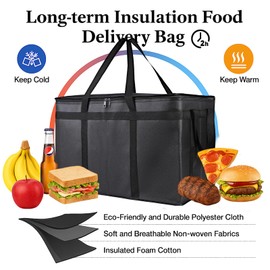 Bodaon Large 10-Pack Insulated Food Delivery Bag With Hard Bottom, XXXL Catering/Pizza Cooler Bags, Rideshare Delivery Bag, Thermal Cold/Hot Styrofoam Carrier for Travel/Shopping/Car