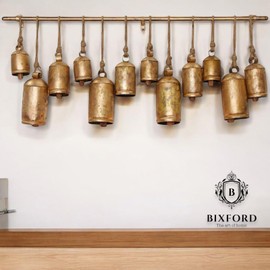 BIXFORD Set of 12 Rustic Style Harmony Christmas Hanging Cow Bells with Natural Jute Rope