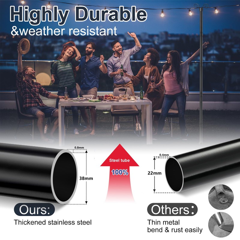 EUIJOIP 10FT String Light Poles with Spiral Ground Stakes, 38mm