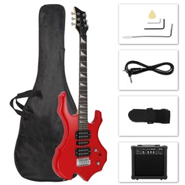 Ktaxon Ktaxon Burning Fire Design Electric Guitar Kit, 36-inch HSH Pickup Electric Guitar Beginner Guitar Set with Amplifier, Rosewood Fingerboard, 5-Ways Pickup Switch (Red)
