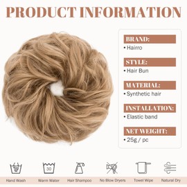 Hairro Messy Hair Bun Curly Wavy Messy Bun Hair Piece Scrunchie Extensions Synthetic Hairpiece Tousled Updo for Women 25g Sandy Blonde