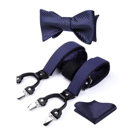 Hisdern Braces Y Shape Elastic and Adjustable Bow Tie Handkerchief Set -