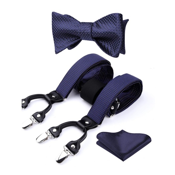 Hisdern Braces Y Shape Elastic and Adjustable Bow Tie Handkerchief
