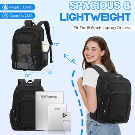 Sisipoet Mesh Backpack, Heavy Duty Mesh Bookbag for Girls Boys Kids, See Through Clear Backpacks, Net Backpack Transparent Breathable for School Beach Swim Hiking Travel Outdoor, Black